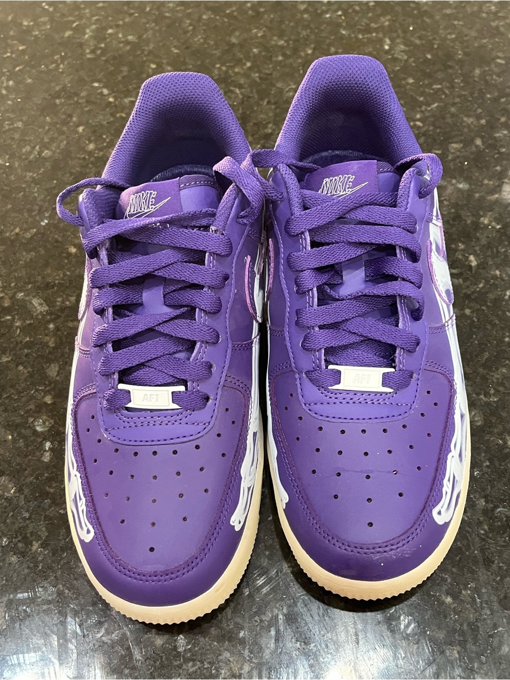 Nike men’s women’s Purple and White Air Force 1 Low Sneakers skeleton